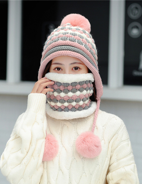 Fashion Pink Suit Hair Ball Knitted Wool Cap