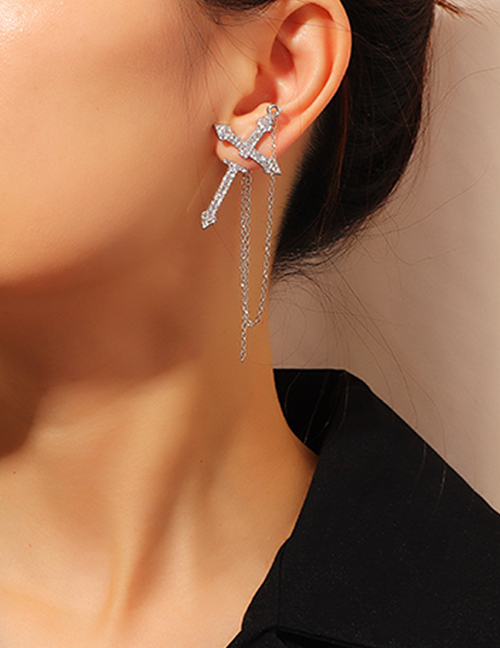Fashion Silver Cross Micro-studded Earrings Single