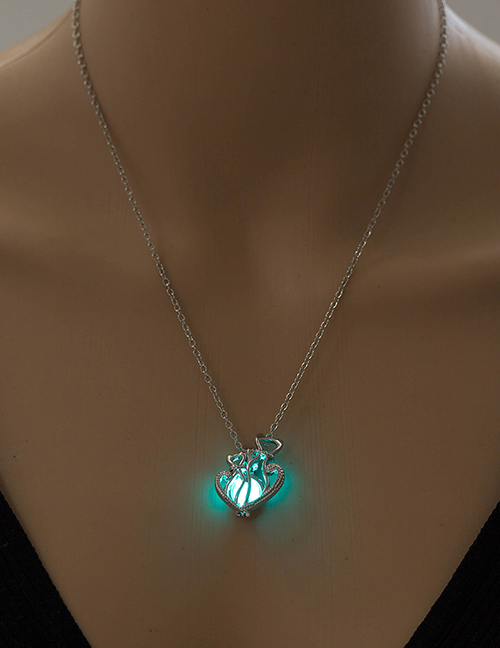 Fashion Blue Green Two Cats Family Luminous Necklace