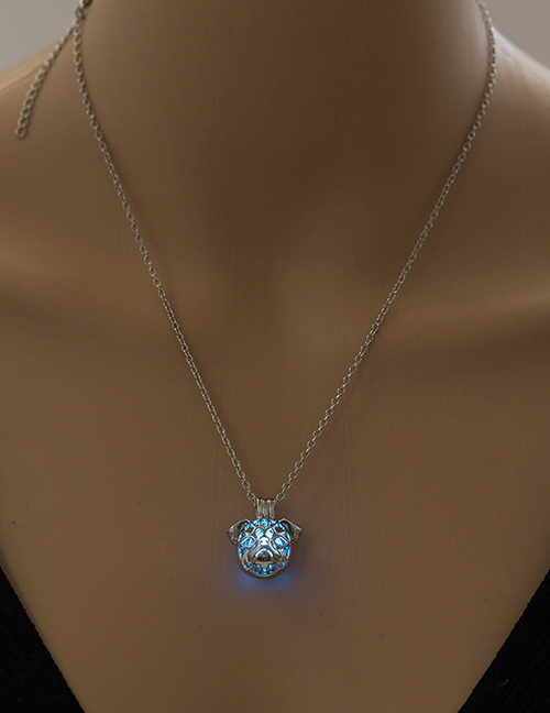 Fashion Sky Blue Openwork To Open The Pug Night Light Necklace