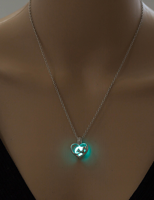 Fashion White K+ Blue Green Fox Love Heart Shaped Necklace