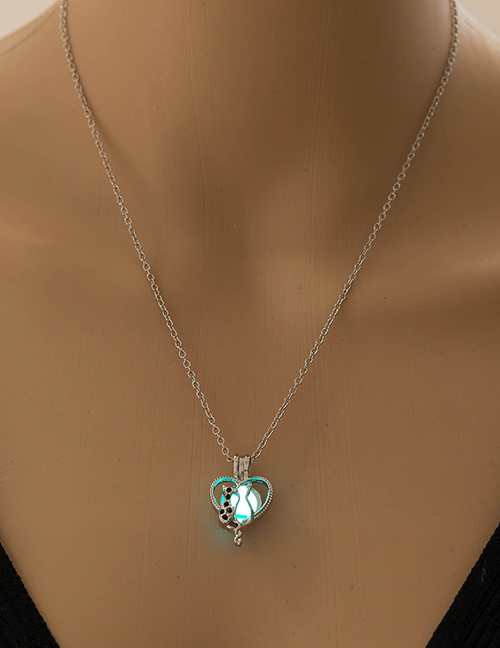Fashion Blue Green Heart-studded Two Cat Luminous Necklace