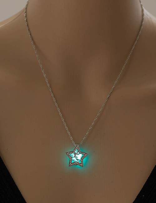 Fashion Blue Green Pentagram Angel Diamond Luminous Necklace