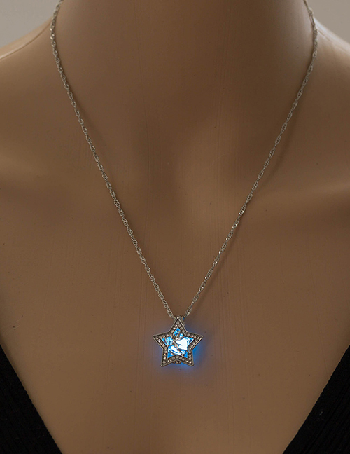 Fashion Sky Blue Pentagram Angel Diamond Luminous Necklace