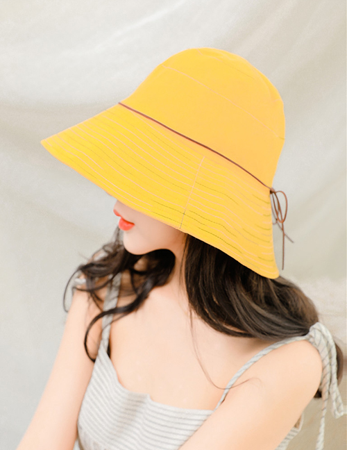 Fashion Yellow Sun Protection Stripe Folding Fisherman Hat