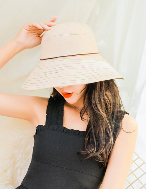 Fashion Beige Sun Protection Stripe Folding Fisherman Hat