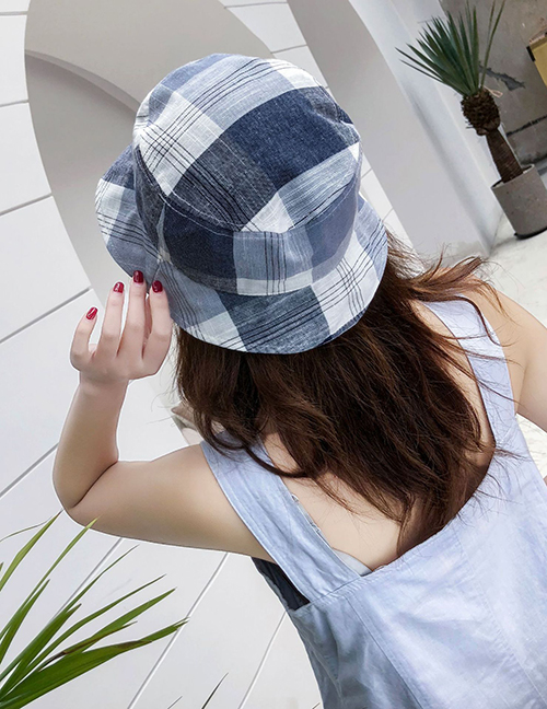 Fashion Gray Grid Sunscreen Folding Fisherman Hat