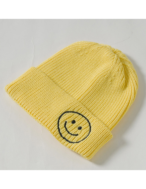 Fashion Yellow Knit Hat Embroidery Smiley Wool Child Cap