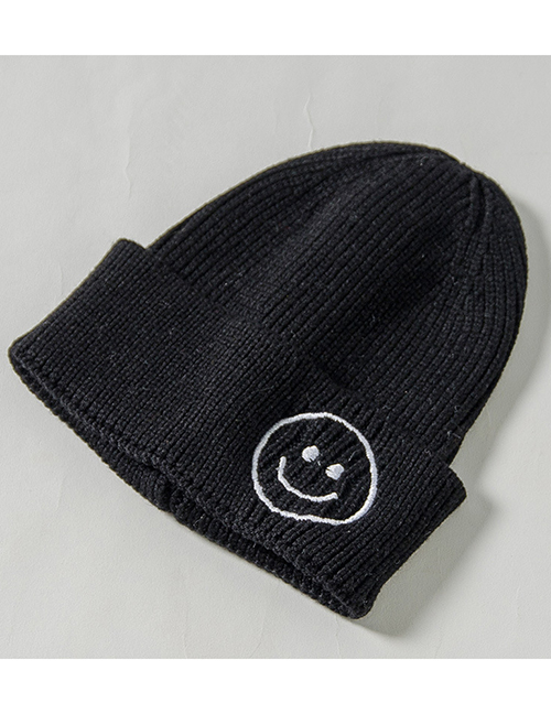 Fashion Black Knit Hat Embroidery Smiley Wool Child Cap