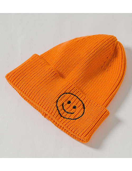 Fashion Orange Knit Hat Embroidery Smiley Wool Child Cap