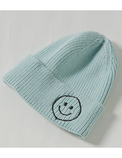 Fashion Light Blue Knit Hat Embroidery Smiley Wool Child Cap