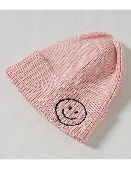 Fashion Pink Knit Hat Embroidery Smiley Wool Child Cap