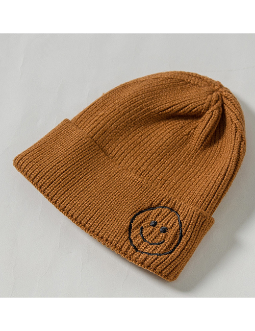 Fashion Brown Knit Hat Embroidery Smiley Wool Child Cap