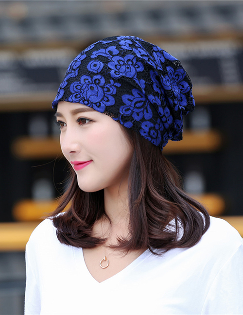 Fashion Blue Lace Flower Double-layer Cap