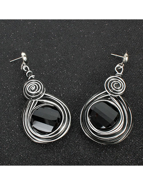 Fashion Black Crystal Wire Spiral Earrings