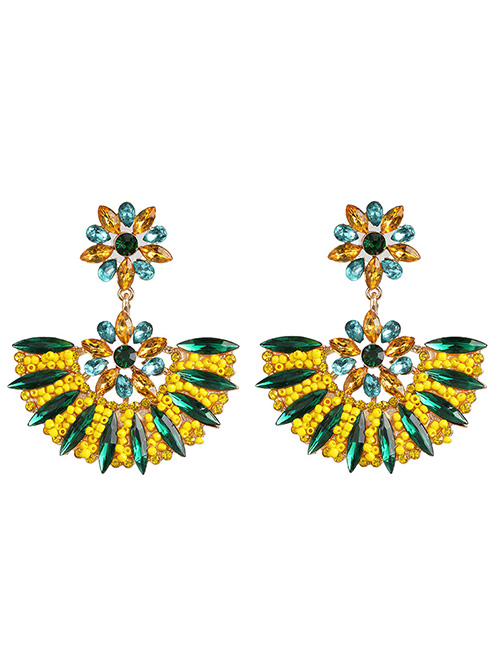 Fashion Yellow Green Geometric Half Sector Mosaic Glass Stud Earrings