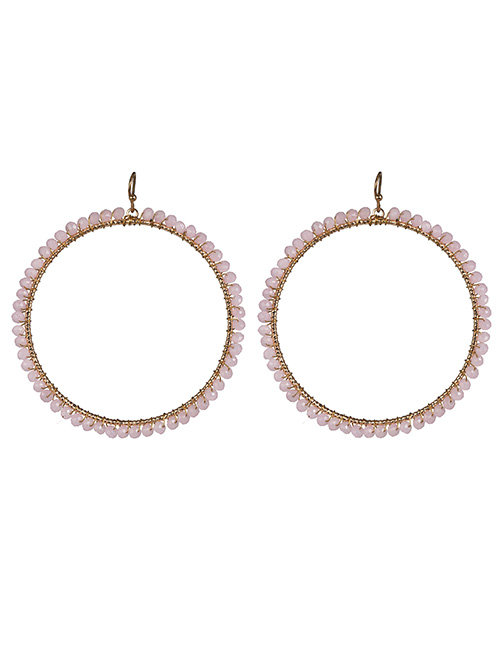 Fashion Light Pink Full Diamond Round Bead Earrings