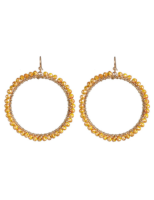 Fashion Yellow Full Diamond Round Bead Earrings