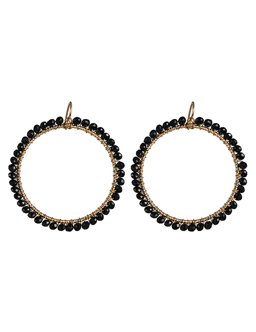 Fashion Black Full Diamond Round Bead Earrings