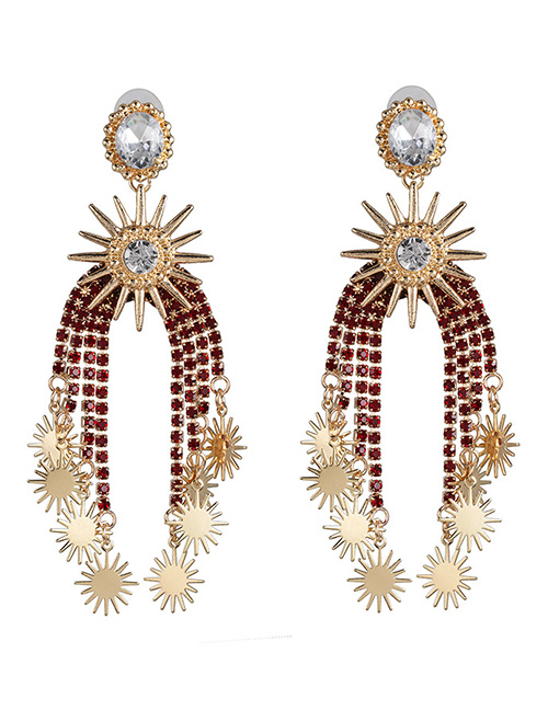 Fashion Red Claw Chain Studded Tassel Starry Earrings