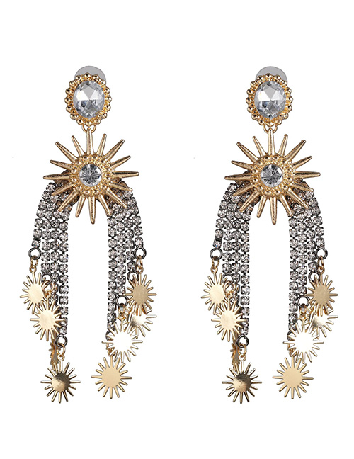 Fashion White Claw Chain Studded Tassel Starry Earrings