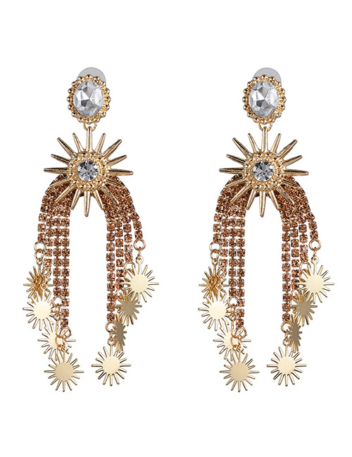 Fashion Champagne Claw Chain Studded Tassel Starry Earrings