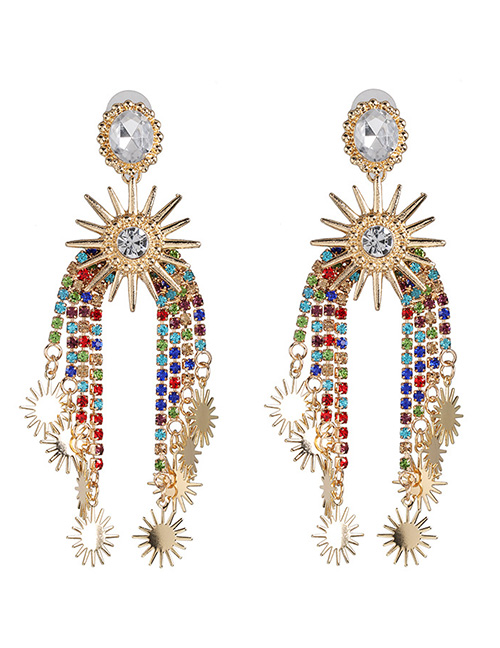 Fashion Color Claw Chain Studded Tassel Starry Earrings