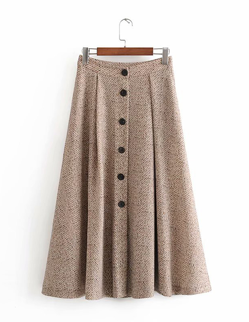 Fashion Khaki Single-breasted Herringbone Skirt