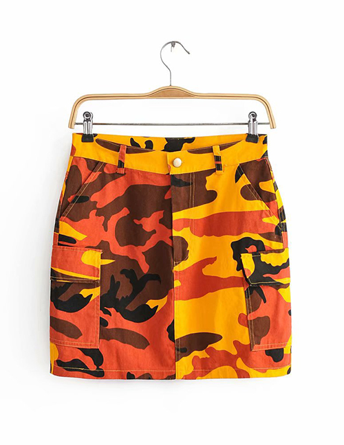 Fashion Orange Printed Camouflage A Word Skirt