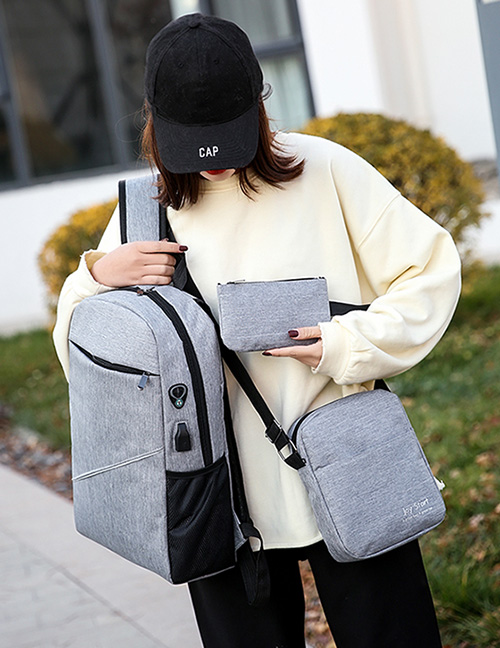 Fashion Gray Letter Shoulder Bag Three-piece