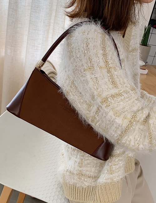 Fashion Dark Brown Scrub Splicing Shoulder Messenger Bag
