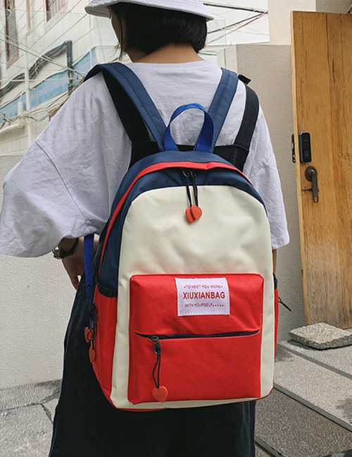 Fashion Red Contrast Stitching Labeling Backpack