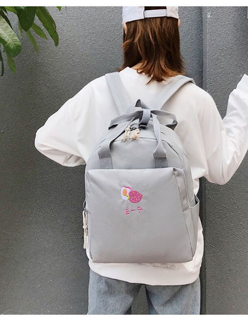 Fashion Gray Embroidered Fruit Backpack