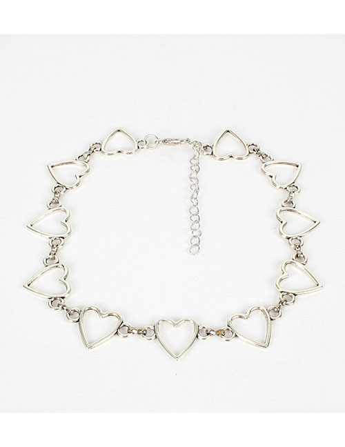 Fashion White K Heart-shaped Hollow Chain Geometric Necklace