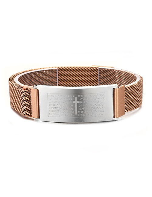 Fashion Rose Gold Stainless Steel Scripture Cross Magnetic Buckle Bracelet