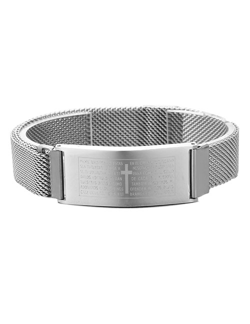 Fashion Steel Color Stainless Steel Scripture Cross Magnetic Buckle Bracelet