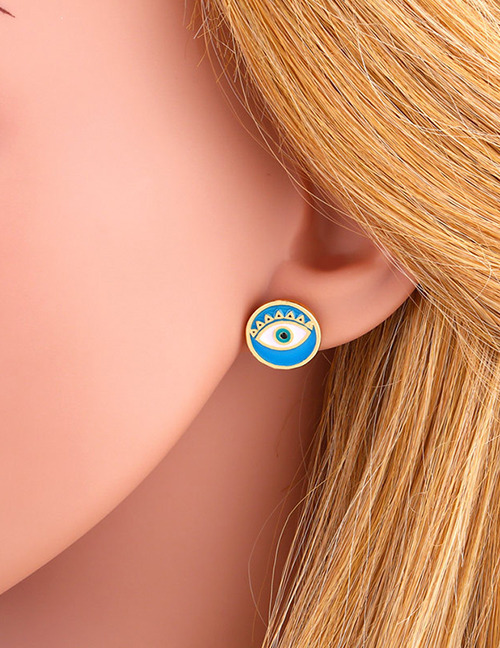 Fashion Blue Drip Oil Eye Round Copper Plated Earrings