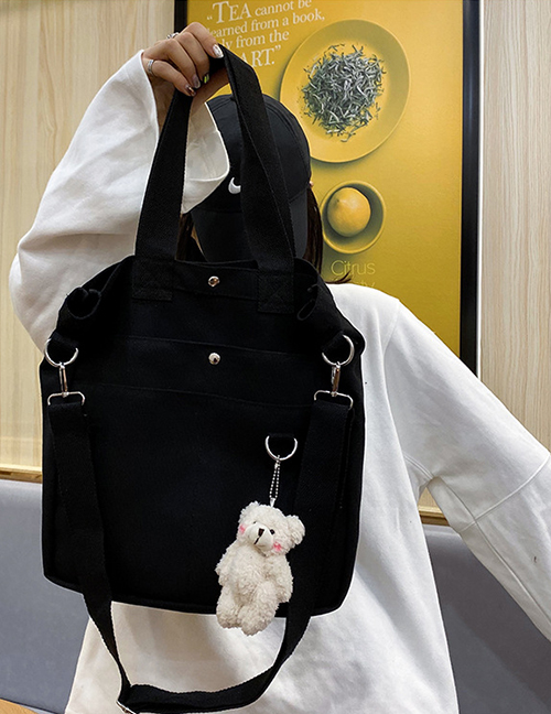 Fashion Black Belt Bear Multi-pocket Canvas Bear Shoulder Messenger Bag