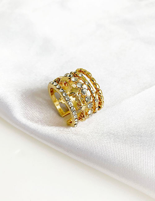 Fashion Gold Alloy Diamond Wide Open Ring