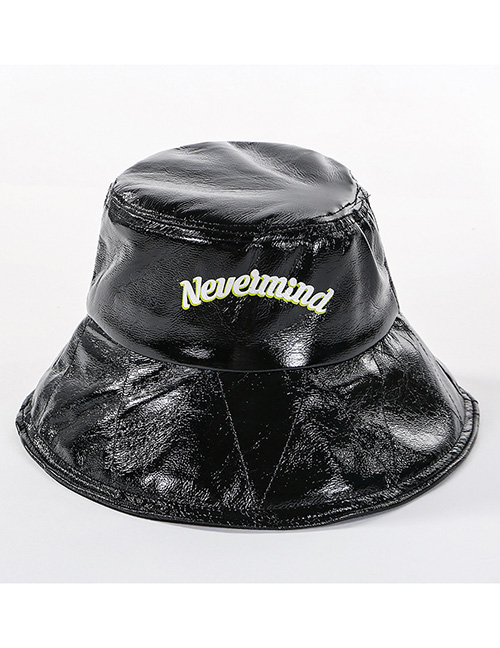Fashion Black Leather Glossy Fisherman Hat