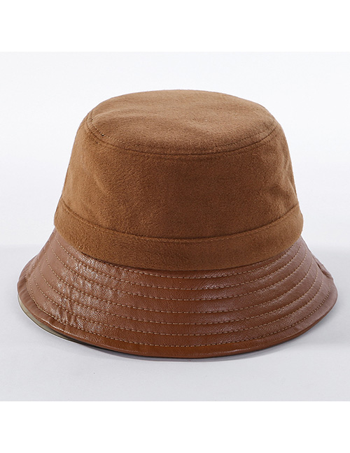Fashion Camel Woolen Leather Stitching Fisherman Hat