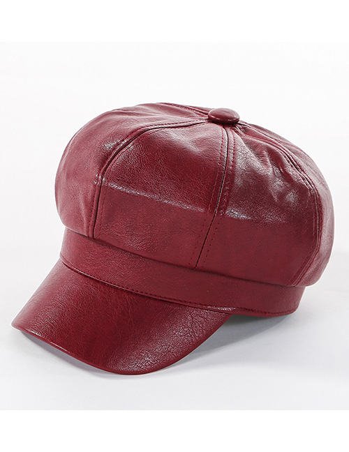Fashion Wine Red Leather Beret