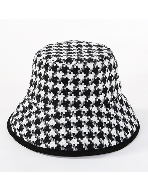 Fashion Black Black And White Gridded Basin Cap