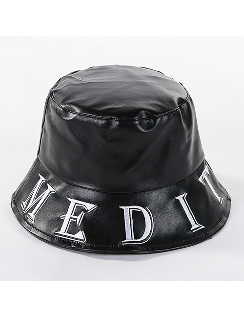 Fashion Black Pu Letter Basin Cap