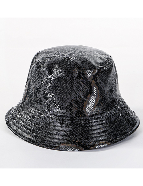 Fashion Black Snakeskin Leather Cap