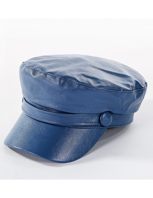 Fashion Blue Washed Pu Flat Cap