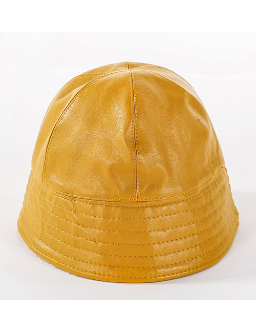Fashion Yellow Soft Leather Double-sided Woolen Cap