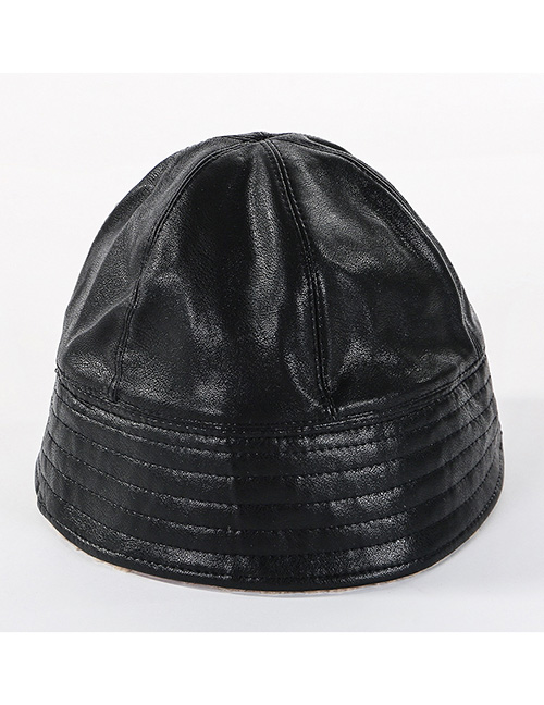 Fashion Black Soft Leather Double-sided Woolen Cap