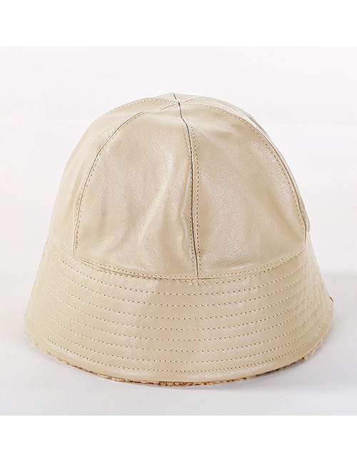 Fashion Beige Soft Leather Double-sided Woolen Cap