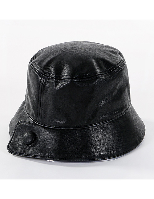 Fashion Black Buckle Pu Fisherman Hat